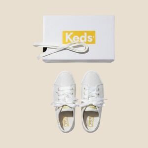 Keds Kickstart Celeb Ivory Sparkle‎ Kids Sneakers Size 12M KK166574 Ribbon Laces